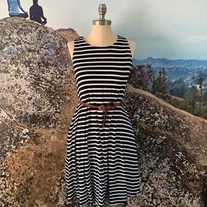 LOFT Women’s Striped Sleeveless Swing Mini Dress with Pockets XS